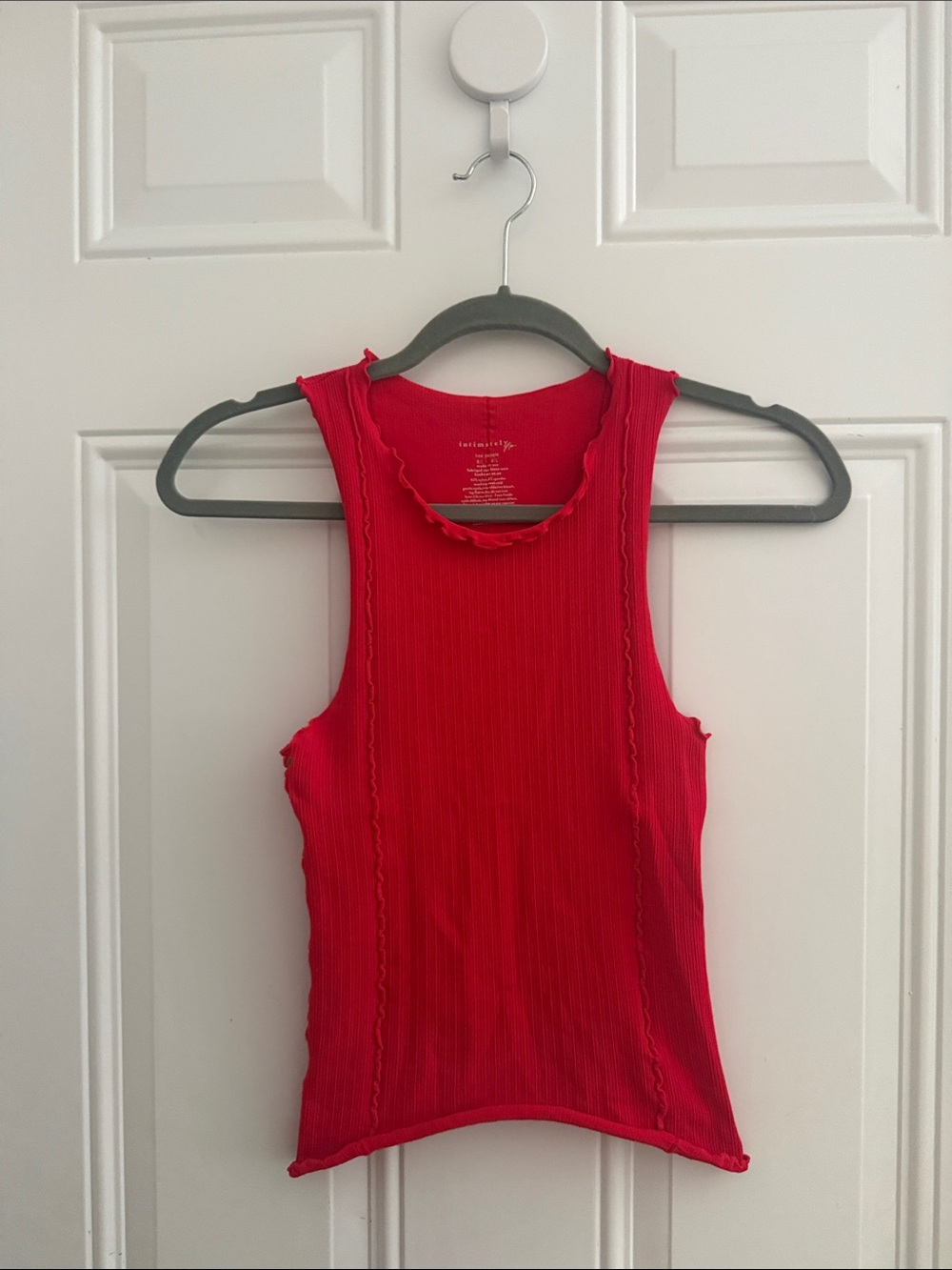 Two Free People Red and White Ribbed Scallop-Edge Tank